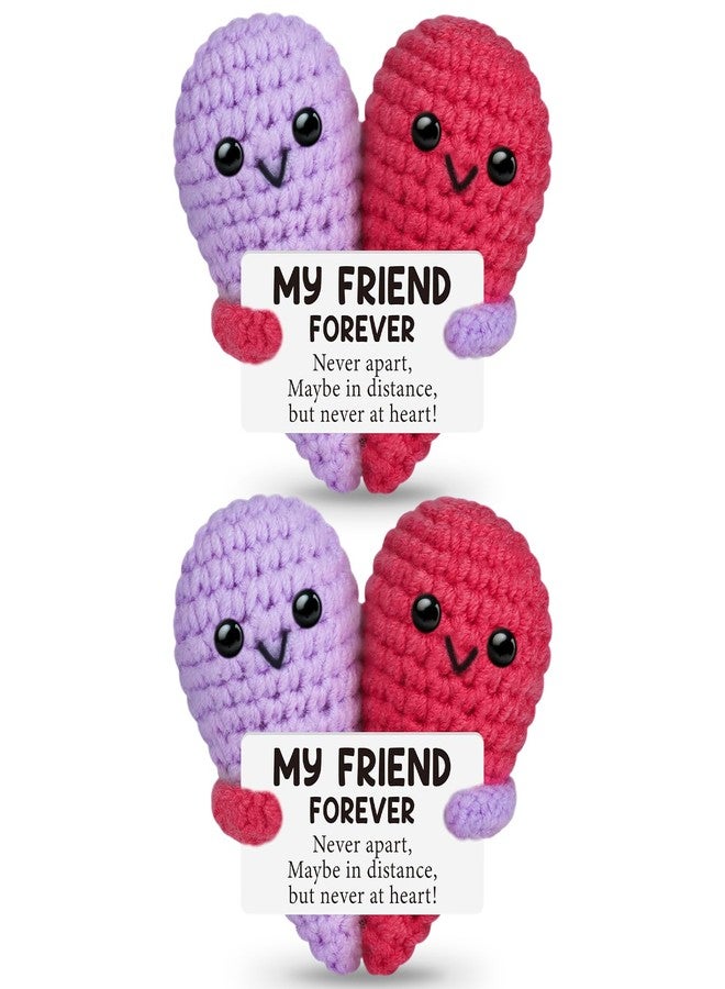 Soulchen 2 Pcs Crochet Heart Gifts for My Best Friend, Birthday Friendship Gifts for Women Christmas White Elephant Goodbye Farewell Present for Bestie BFF, Handmade Stuff Desk Decor(Red and Purple) - Image 1
